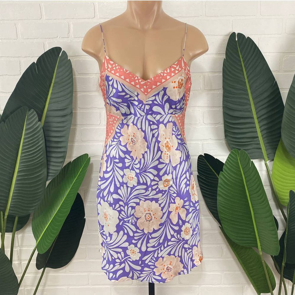 Nicole Miller 100% silk purple and pink slip dress